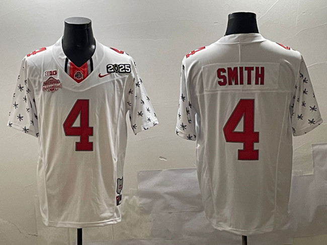 Men's Ohio State Buckeyes #4 Jeremiah Smith White 2025 CFP Final With National Champions Patch F.U.S.E. Vapor Limited Stitched Football Jersey Men's Ohio State Buckeyes #4 Jeremiah Smith White 2025 CFP Final With National Champions Patch F.U.S.E. Vapor Limited Stitched Football Jersey