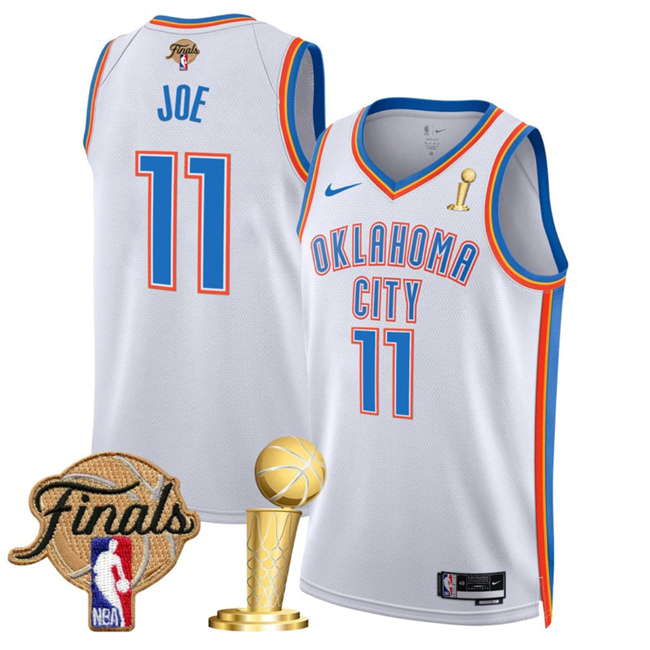 Men's Oklahoma City Thunder #11 Isaiah Joe White 2025 Finals Patch And Finals Champions Patch Association Edition Stitched Basketball Jersey Men's Oklahoma City Thunder #11 Isaiah Joe White 2025 Finals Patch And Finals Champions Patch Association Edition Stitched Basketball Jersey