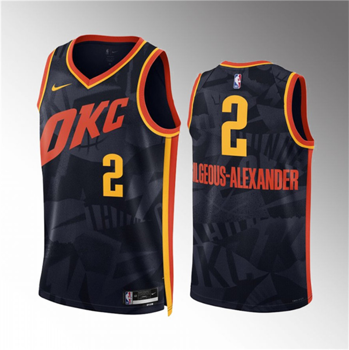 Men's Oklahoma City Thunder #2 Shai Gilgeous-Alexander Black 2023 24 City Edition Stitched Basketball Jersey Men's Oklahoma City Thunder #2 Shai Gilgeous-Alexander Black 2023 24 City Edition Stitched Basketball Jersey