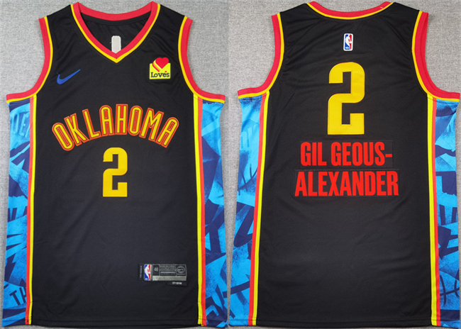 Men's Oklahoma City Thunder #2 Shai Gilgeous-Alexander Black 2024-25 City Edition Stitched Basketball Jersey Men's Oklahoma City Thunder #2 Shai Gilgeous-Alexander Black 2024-25 City Edition Stitched Basketball Jersey
