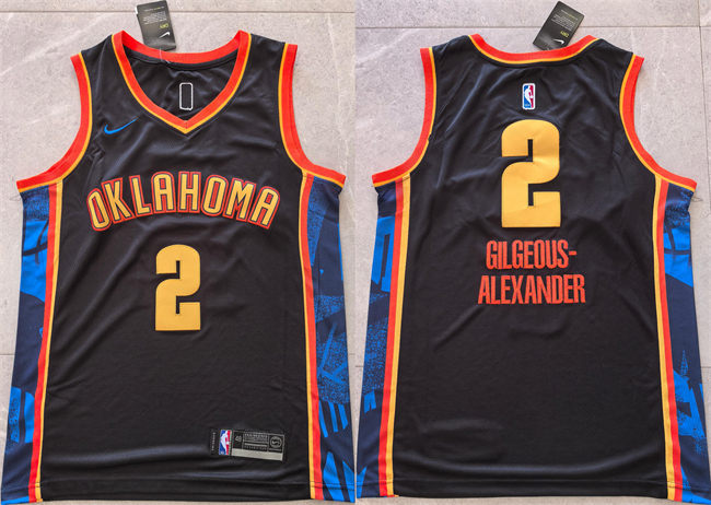 Men's Oklahoma City Thunder #2 Shai Gilgeous-Alexander Black 2024 City Edition Stitched Basketball Jersey Men's Oklahoma City Thunder #2 Shai Gilgeous-Alexander Black 2024 City Edition Stitched Basketball Jersey