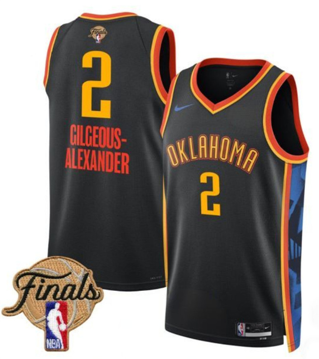 Men's Oklahoma City Thunder #2 Shai Gilgeous-Alexander Black 2025 Finals City Edition Stitched Basketball Jersey Men's Oklahoma City Thunder #2 Shai Gilgeous-Alexander Black 2025 Finals City Edition Stitched Basketball Jersey