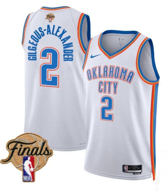 Men's Oklahoma City Thunder #2 Shai Gilgeous-Alexander White 2025 Finals Association Edition Stitched Basketball Jersey Men's Oklahoma City Thunder #2 Shai Gilgeous-Alexander White 2025 Finals Association Edition Stitched Basketball Jersey