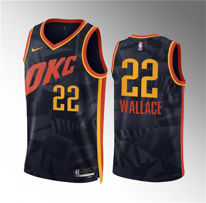 Men's Oklahoma City Thunder #22 Cason Wallace Black 2023 24 City Edition Stitched Basketball Jersey Men's Oklahoma City Thunder #22 Cason Wallace Black 2023 24 City Edition Stitched Basketball Jersey