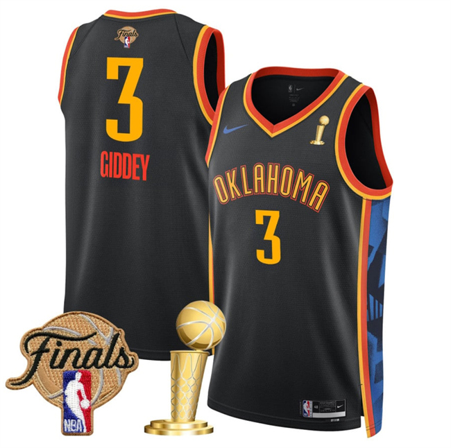 Men's Oklahoma City Thunder #3 Dillon Jones Black 2025 Finals Patch And Finals Champions Patch City Edition Stitched Basketball Jersey Men's Oklahoma City Thunder #3 Dillon Jones Black 2025 Finals Patch And Finals Champions Patch City Edition Stitched Basketball Jersey