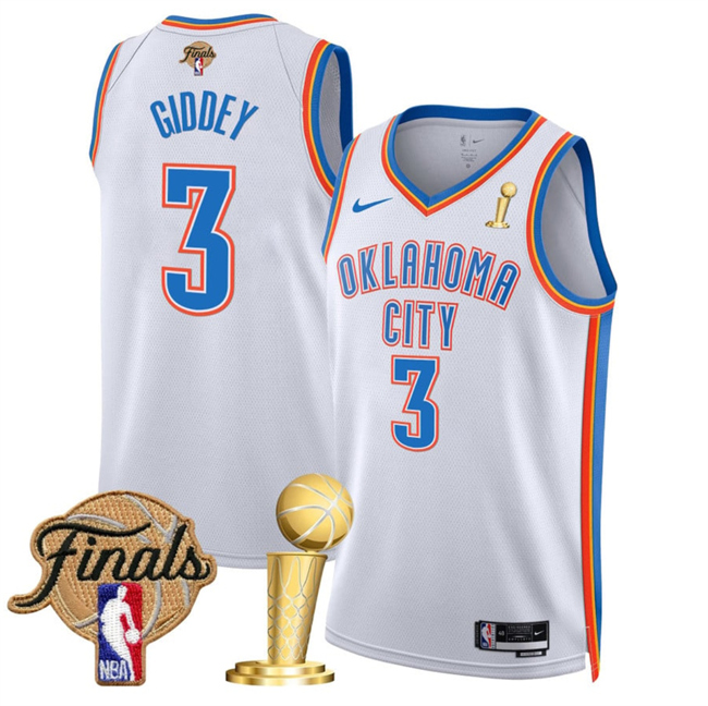 Men's Oklahoma City Thunder #3 Dillon Jones White 2025 Finals Patch And Finals Champions Patch Association Edition Stitched Basketball Jersey Men's Oklahoma City Thunder #3 Dillon Jones White 2025 Finals Patch And Finals Champions Patch Association Edition Stitched Basketball Jersey