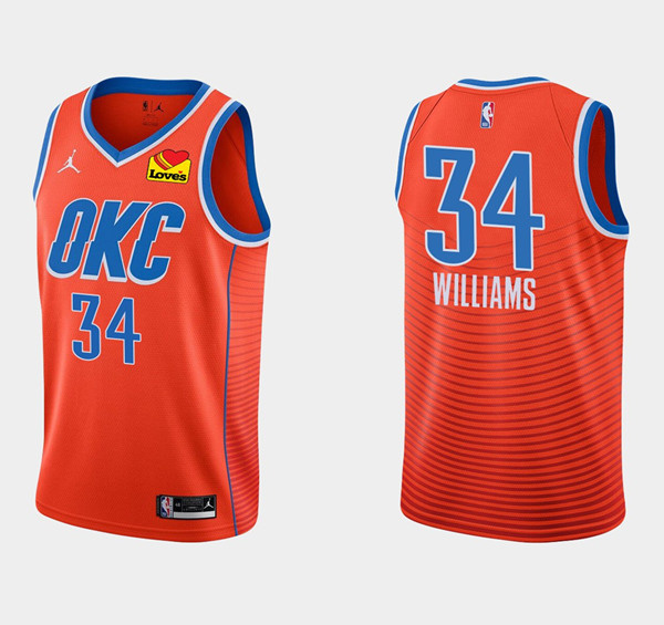 Men's Oklahoma City Thunder #34 Kenrich Williams Orange Stitched Basketball Jersey Men's Oklahoma City Thunder #34 Kenrich Williams Orange Stitched Basketball Jersey