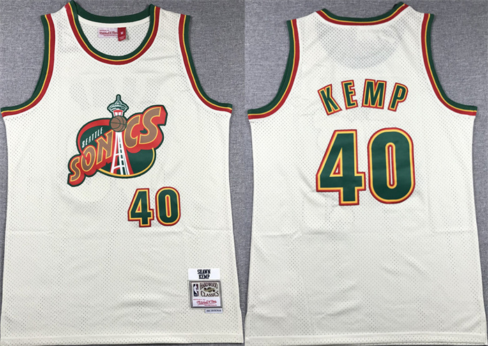Men's Oklahoma City Thunder #40 Shawn Kemp Mitchell & Ness Cream SuperSonics Stitched Jersey Men's Oklahoma City Thunder #40 Shawn Kemp Mitchell & Ness Cream SuperSonics Stitched Jersey