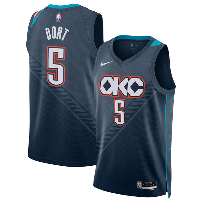 Men's Oklahoma City Thunder #5 Luguentz Dort Navy 2025 26 City Edition Stitched Basketball Jersey Men's Oklahoma City Thunder #5 Luguentz Dort Navy 2025 26 City Edition Stitched Basketball Jersey