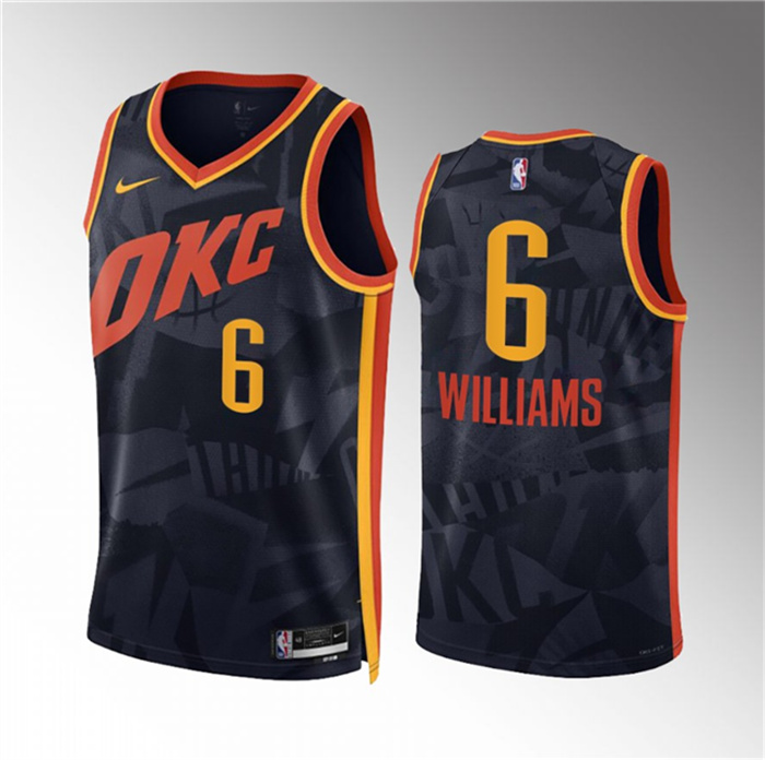 Men's Oklahoma City Thunder #6 Jaylin Williams Black 2023 24 City Edition Stitched Basketball Jersey Men's Oklahoma City Thunder #6 Jaylin Williams Black 2023 24 City Edition Stitched Basketball Jersey