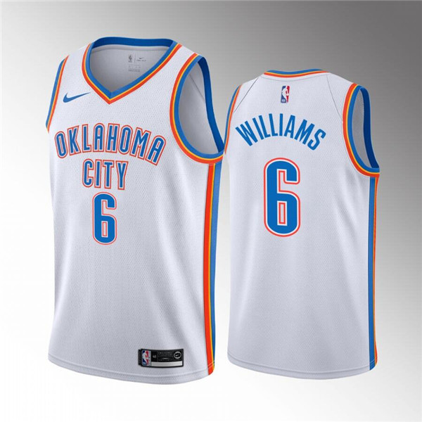 Men's Oklahoma City Thunder #6 Jaylin Williams White Association Edition Stitched Basketball Jersey Men's Oklahoma City Thunder #6 Jaylin Williams White Association Edition Stitched Basketball Jersey