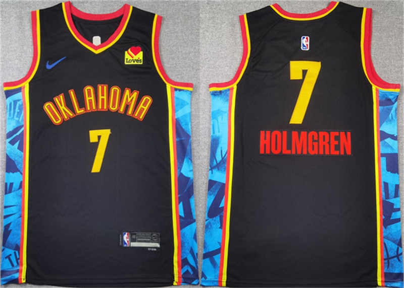 Men's Oklahoma City Thunder #7 Chet Holmgren Black 2024-25 City Edition Stitched Basketball Jersey Men's Oklahoma City Thunder #7 Chet Holmgren Black 2024-25 City Edition Stitched Basketball Jersey