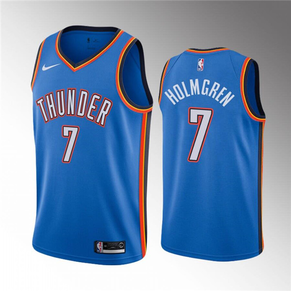 Men's Oklahoma City Thunder #7 Chet Holmgren Blue Stitched Basketball Jersey Men's Oklahoma City Thunder #7 Chet Holmgren Blue Stitched Basketball Jersey