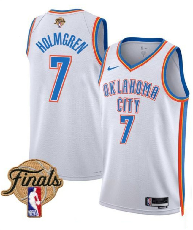 Men's Oklahoma City Thunder #7 Chet Holmgren White 2025 Finals Association Edition Stitched Basketball Jersey Men's Oklahoma City Thunder #7 Chet Holmgren White 2025 Finals Association Edition Stitched Basketball Jersey