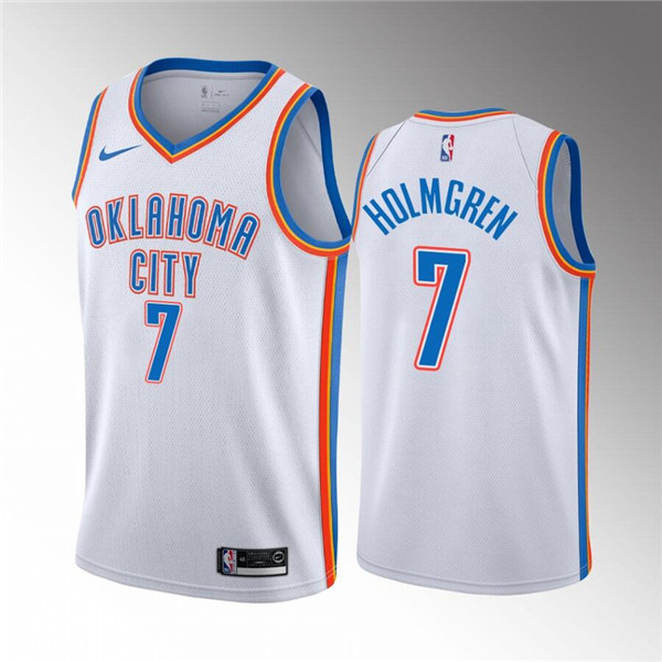 Men's Oklahoma City Thunder #7 Chet Holmgren White Association Edition Stitched Basketball Jersey Men's Oklahoma City Thunder #7 Chet Holmgren White Association Edition Stitched Basketball Jersey