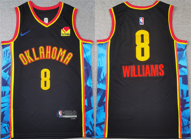 Men's Oklahoma City Thunder #8 Jalen Williams Black 2024-25 City Edition Stitched Basketball Jersey Men's Oklahoma City Thunder #8 Jalen Williams Black 2024-25 City Edition Stitched Basketball Jersey