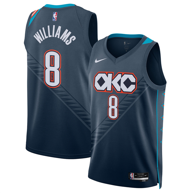 Men's Oklahoma City Thunder #8 Jalen Williams Navy 2025 26 City Edition Stitched Basketball Jersey Men's Oklahoma City Thunder #8 Jalen Williams Navy 2025 26 City Edition Stitched Basketball Jersey