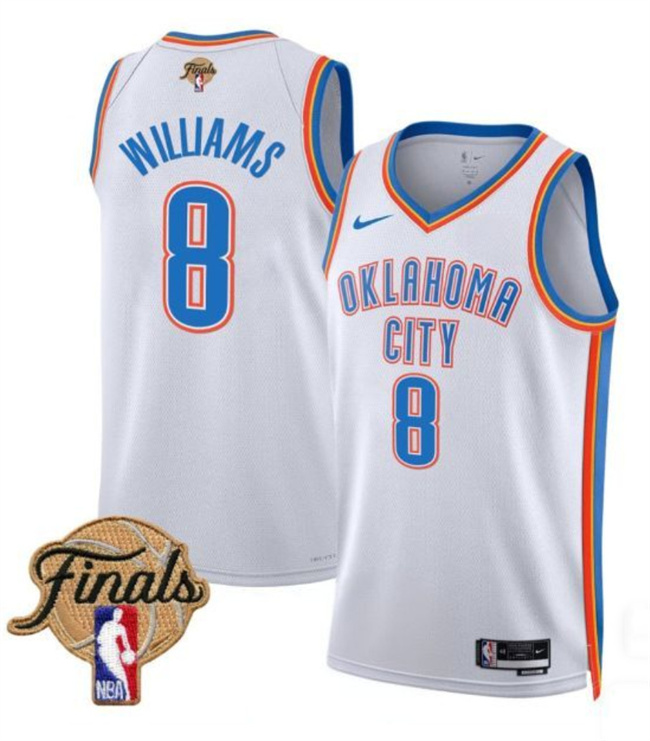Men's Oklahoma City Thunder #8 Jalen Williams White 2025 Finals Association Edition Stitched Basketball Jersey Men's Oklahoma City Thunder #8 Jalen Williams White 2025 Finals Association Edition Stitched Basketball Jersey