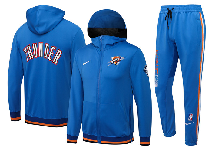 Men's Oklahoma City Thunder 75th Anniversary Blue Performance Showtime Full-Zip Hoodie Jacket And Pants Suit Men's Oklahoma City Thunder 75th Anniversary Blue Performance Showtime Full-Zip Hoodie Jacket And Pants Suit