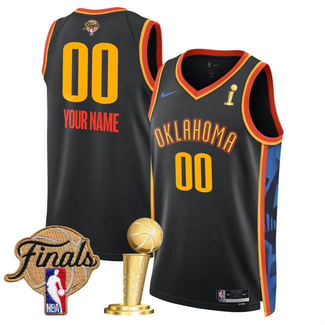 Men's Oklahoma City Thunder Active Player Custom Black 2025 Finals Patch And Finals Champions Patch City Edition Stitched Basketball Jersey Men's Oklahoma City Thunder Active Player Custom Black 2025 Finals Patch And Finals Champions Patch City Edition Stitched Basketball Jersey