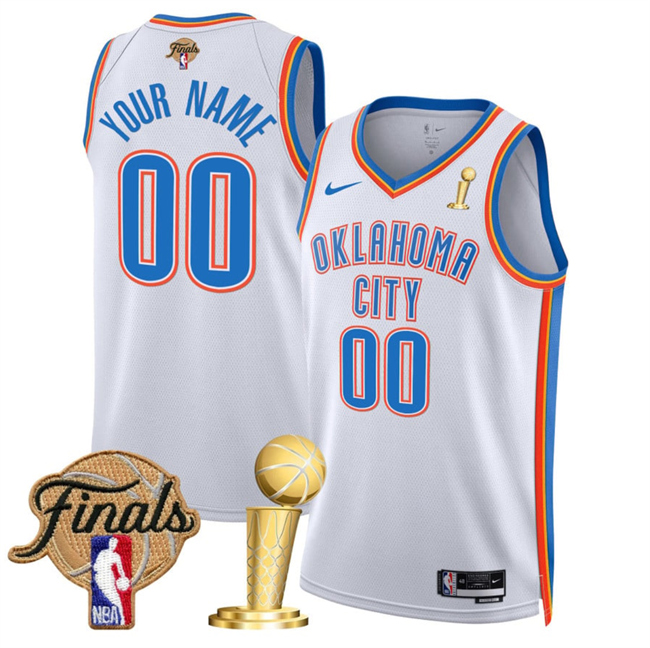 Men's Oklahoma City Thunder Active Player Custom White 2025 Finals Patch And Finals Champions Patch Association Edition Stitched Basketball Jersey Men's Oklahoma City Thunder Active Player Custom White 2025 Finals Patch And Finals Champions Patch Association Edition Stitched Basketball Jersey