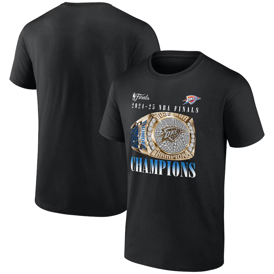 Men's Oklahoma City Thunder Black 2025 Finals Champions Inbound Pass Ring T-Shirt Men's Oklahoma City Thunder Black 2025 Finals Champions Inbound Pass Ring T-Shirt