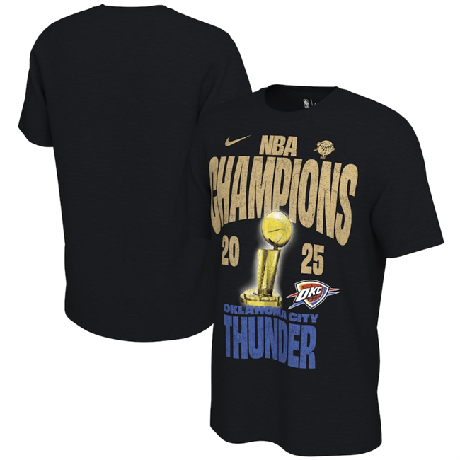 Men's Oklahoma City Thunder Black 2025 Finals Champions Locker Room Confetti T-Shirt Men's Oklahoma City Thunder Black 2025 Finals Champions Locker Room Confetti T-Shirt