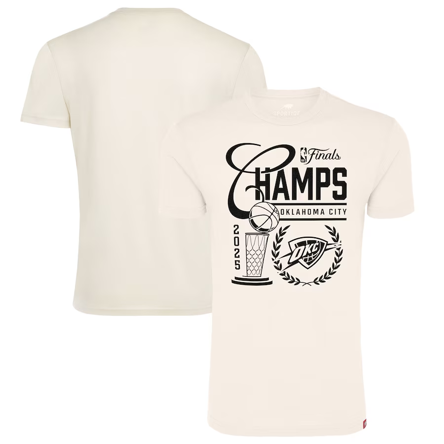 Men's Oklahoma City Thunder Cream 2025 Finals Champions Metallic Logo Tri-Blend T-Shirt Men's Oklahoma City Thunder Cream 2025 Finals Champions Metallic Logo Tri-Blend T-Shirt