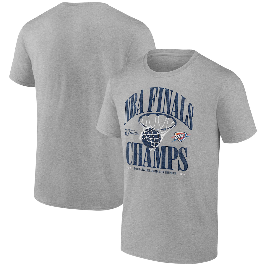 Men's Oklahoma City Thunder Grey 2025 Finals Champions Fade Away Retro T-Shirt Men's Oklahoma City Thunder Grey 2025 Finals Champions Fade Away Retro T-Shirt
