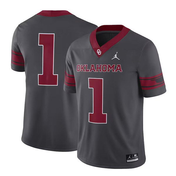 Men's Oklahoma Sooners #1 Anthracite Grey Stitched Game Jersey Men's Oklahoma Sooners #1 Anthracite Grey Stitched Game Jersey