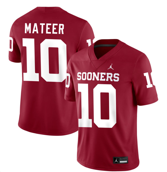 Men's Oklahoma Sooners #10 John Mateer Red Stitched Football Jersey Men's Oklahoma Sooners #10 John Mateer Red Stitched Football Jersey