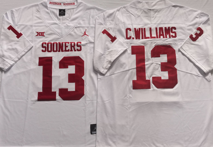 Men's Oklahoma Sooners #13 C.WILLIAMS White Stitched Jersey Men's Oklahoma Sooners #13 C.WILLIAMS White Stitched Jersey