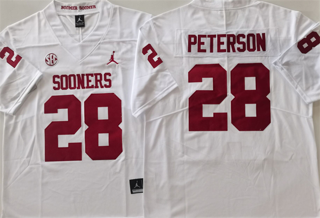 Men's Oklahoma Sooners #28 Adrian Peterson White Stitched Jersey Men's Oklahoma Sooners #28 Adrian Peterson White Stitched Jersey