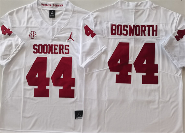 Men's Oklahoma Sooners #44 Brian Bosworth White Stitched Jersey Men's Oklahoma Sooners #44 Brian Bosworth White Stitched Jersey