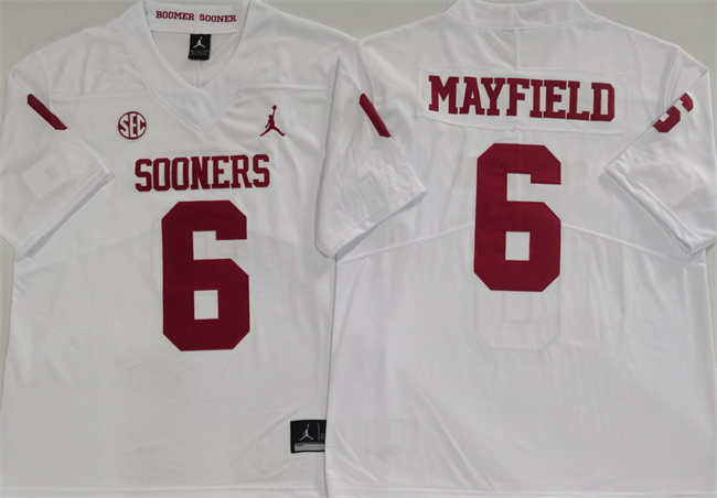 Men's Oklahoma Sooners #6 Baker Mayfield White Stitched Jersey Men's Oklahoma Sooners #6 Baker Mayfield White Stitched Jersey