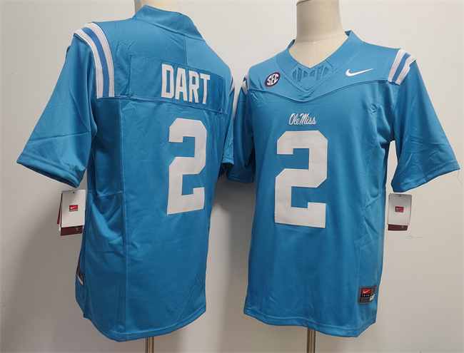 Men's Ole Miss Rebels #2 Jaxson Dart Powder Blue F.U.S.E. Stitched Football Jersey Men's Ole Miss Rebels #2 Jaxson Dart Powder Blue F.U.S.E. Stitched Football Jersey