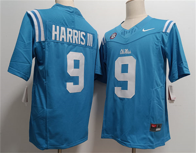 Men's Ole Miss Rebels #9 Tres Harris III Powder Blue F.U.S.E. Stitched Football Jersey Men's Ole Miss Rebels #9 Tres Harris III Powder Blue F.U.S.E. Stitched Football Jersey