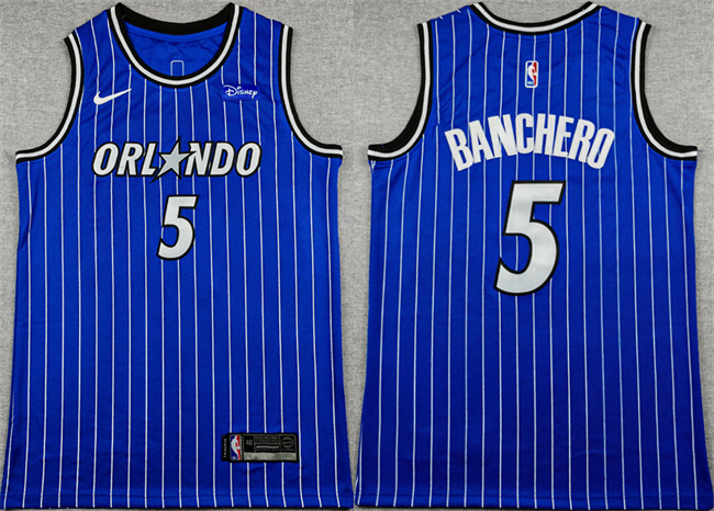 Men's Orlando Magic #5 Paolo Banchero Blue 2025 Icon Edition Stitched Basketball Jersey