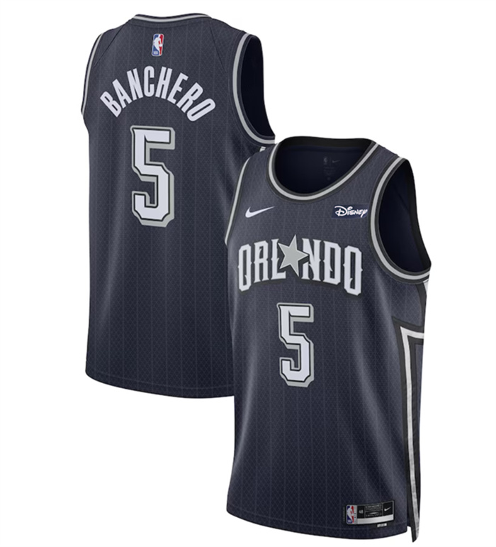 Men's Orlando Magic #5 Paolo Banchero Navy 2023 24 City Edition Stitched Basketball Jersey Men's Orlando Magic #5 Paolo Banchero Navy 2023 24 City Edition Stitched Basketball Jersey