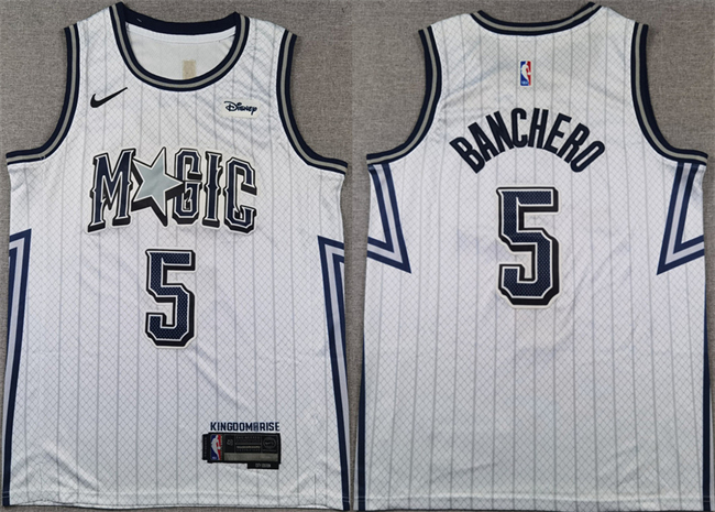 Men's Orlando Magic #5 Paolo Banchero Silver 2024-25 City Edition Stitched Basketball Jersey Men's Orlando Magic #5 Paolo Banchero Silver 2024-25 City Edition Stitched Basketball Jersey