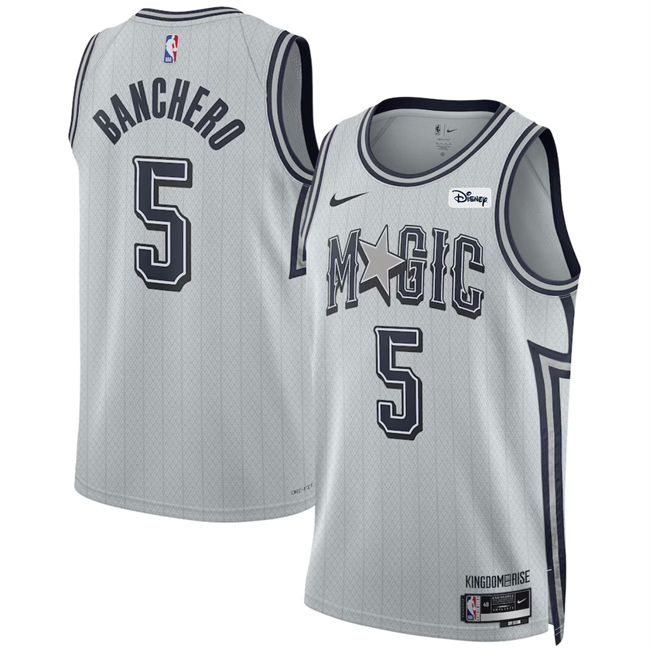 Men's Orlando Magic #5 Paolo Banchero Silver 2024 25 City Edition Stitched Basketball Jersey Men's Orlando Magic #5 Paolo Banchero Silver 2024 25 City Edition Stitched Basketball Jersey