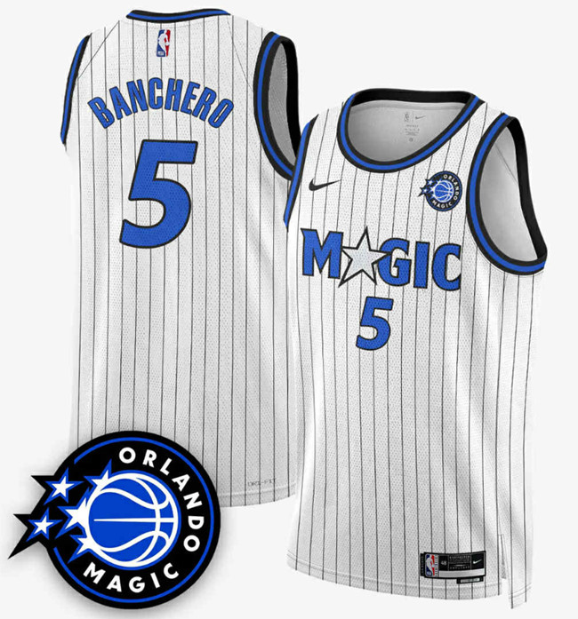Men's Orlando Magic #5 Paolo Banchero White 2025 New Generation of Magic Stitched Basketball Jersey Men's Orlando Magic #5 Paolo Banchero White 2025 New Generation of Magic Stitched Basketball Jersey