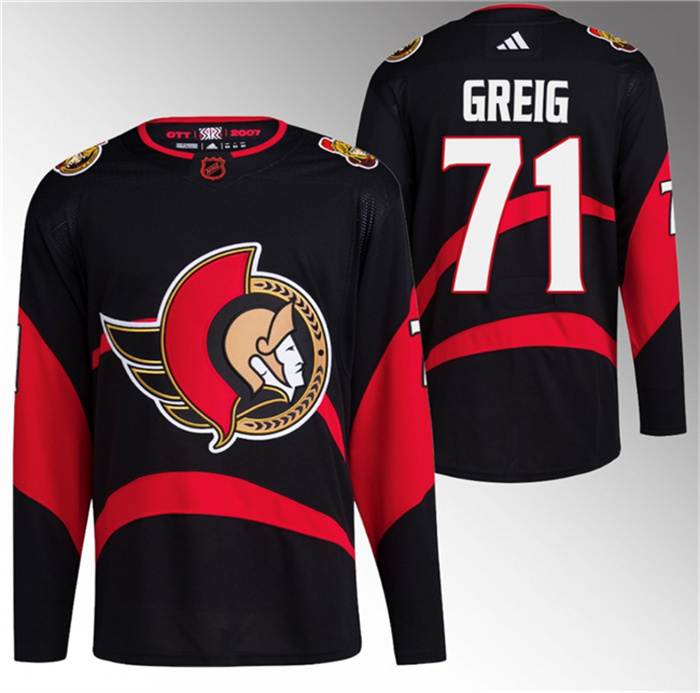 Men's Ottawa Senators #71 Ridly Greig Black Reverse Retro Stitched Jersey Men's Ottawa Senators #71 Ridly Greig Black Reverse Retro Stitched Jersey