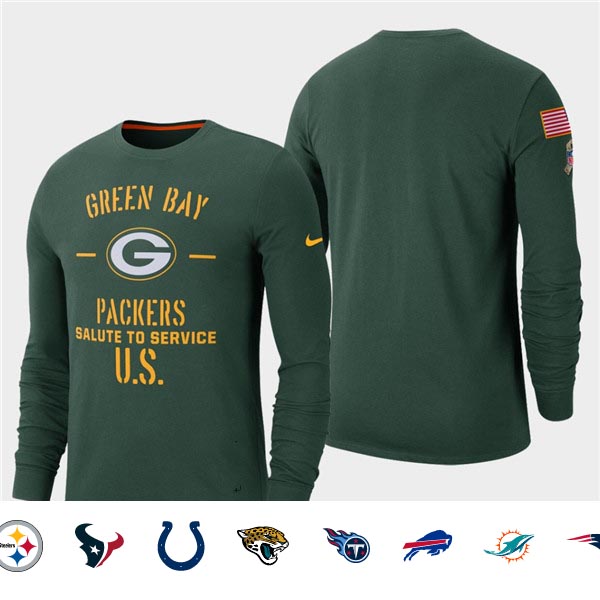 Men's Packers Green 2019 Salute to Service Sideline Long Sleeve T-Shirt Men's Packers Green 2019 Salute to Service Sideline Long Sleeve T-Shirt