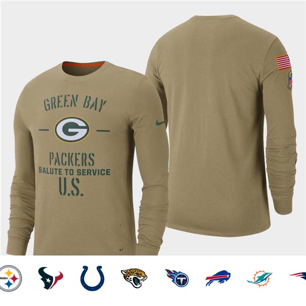 Men's Packers Tan 2019 Salute to Service Sideline Long Sleeve T-Shirt Men's Packers Tan 2019 Salute to Service Sideline Long Sleeve T-Shirt