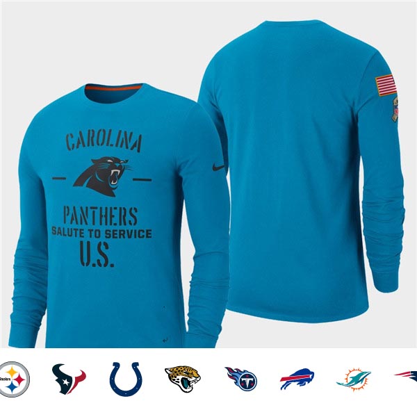 Men's Panthers Blue 2019 Salute to Service Sideline Long Sleeve T-Shirt Men's Panthers Blue 2019 Salute to Service Sideline Long Sleeve T-Shirt