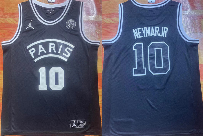 Men's Paris Saint-Germain #10 Neymar Jr Black Stitched Basketball Jersey Men's Paris Saint-Germain #10 Neymar Jr Black Stitched Basketball Jersey