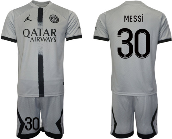 Men's Paris Saint-Germain #30 Lionel Messi 2023 Gray Soccer Jersey Suit Men's Paris Saint-Germain #30 Lionel Messi 2023 Gray Soccer Jersey Suit