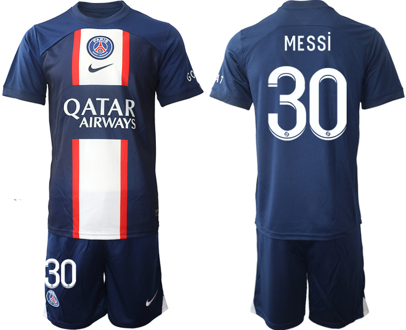 Men's Paris Saint-Germain #30 Lionel Messi 2023 Navy Home Soccer Jersey Suit Men's Paris Saint-Germain #30 Lionel Messi 2023 Navy Home Soccer Jersey Suit