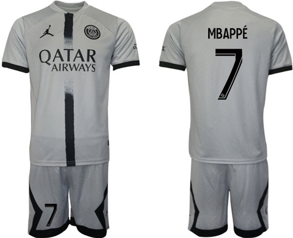 Men's Paris Saint-Germain #7 Mbappé 2023 Gray Soccer Jersey Suit Men's Paris Saint-Germain #7 Mbappé 2023 Gray Soccer Jersey Suit
